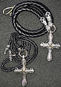 Sterling Silver Cross necklace / 2 different styles: Bolo w/tie finding or Hook clasp w/silver connecting findings Sterling Silver Cross necklace / 2 different styles: Bolo w/tie finding or Hook clasp w/silver connecting findings